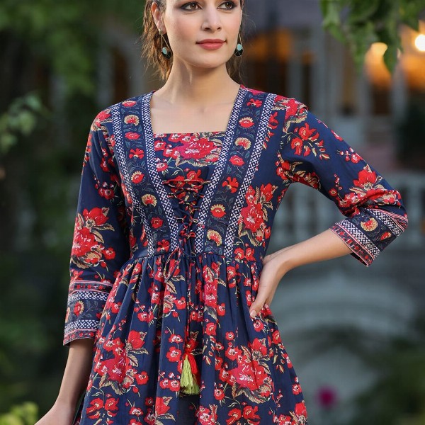 Rain & Rainbow Floral Print Cotton Empire Top