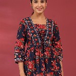 Rain & Rainbow Floral Print Cotton Empire Top