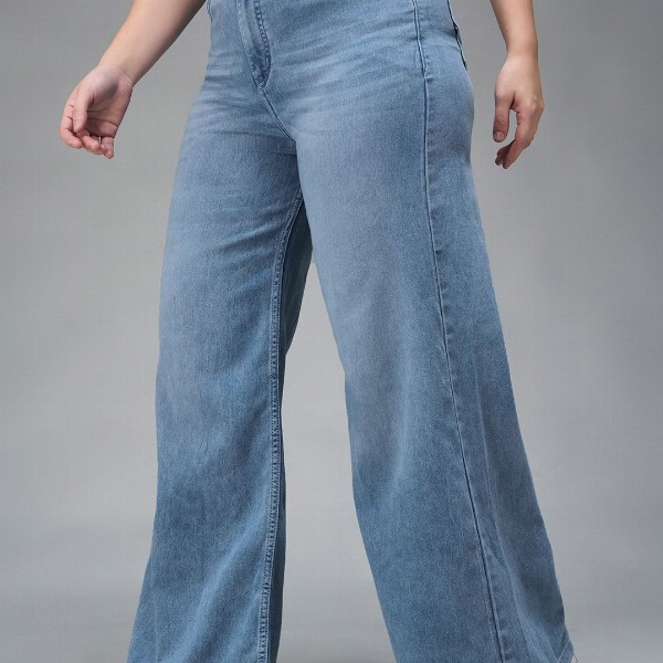 Miss Chase A+ Women Wide Leg High-Rise Light Fade Stretchable Jeans