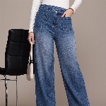 French Connection Women Pure Cotton Wide Leg Light Fade Jeans