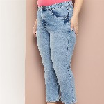 Sztori Women Plus Size Straight Fit Light Fade Stretchable Crop Jeans