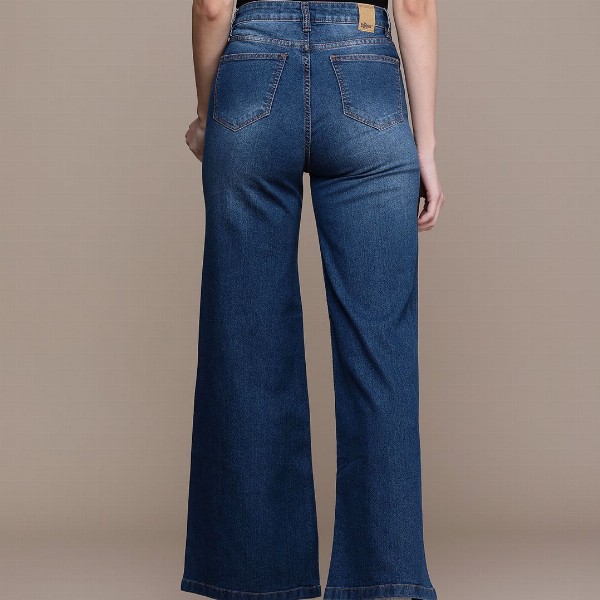 The Roadster Life Co. Women Wide Leg High-Rise Slash Knee Light Fade Stretchable Jeans