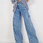 SASSAFRAS Women Wide Leg High-Rise Clean Look Pure Cotton Jeans