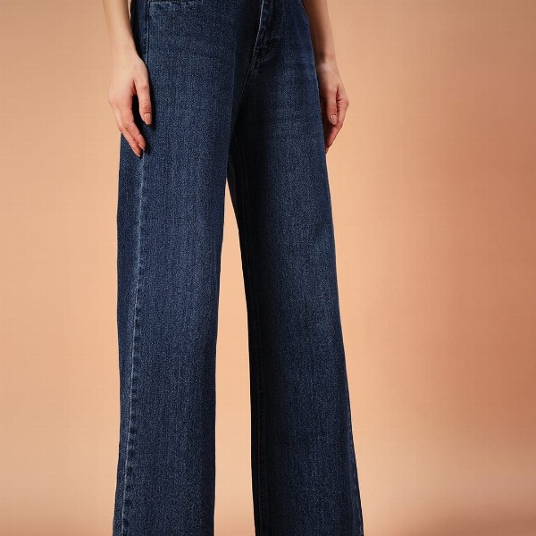 FASHIONFIBRE Women Cotton Comfort Wide Leg High-Rise Light Fade Jeans