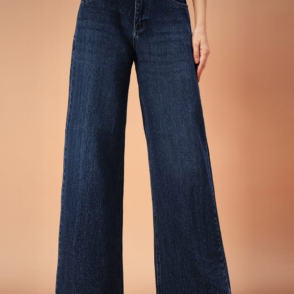FASHIONFIBRE Women Cotton Comfort Wide Leg High-Rise Light Fade Jeans