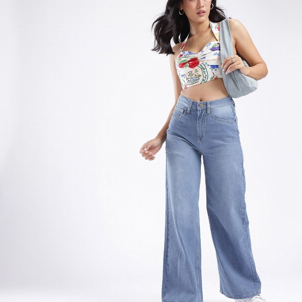 glitchez Women Wide Leg Light Fade Jeans