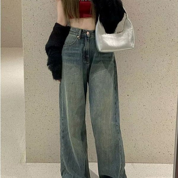 StyleCast Women Wide Leg High-Rise Heavy Fade Denim Jeans