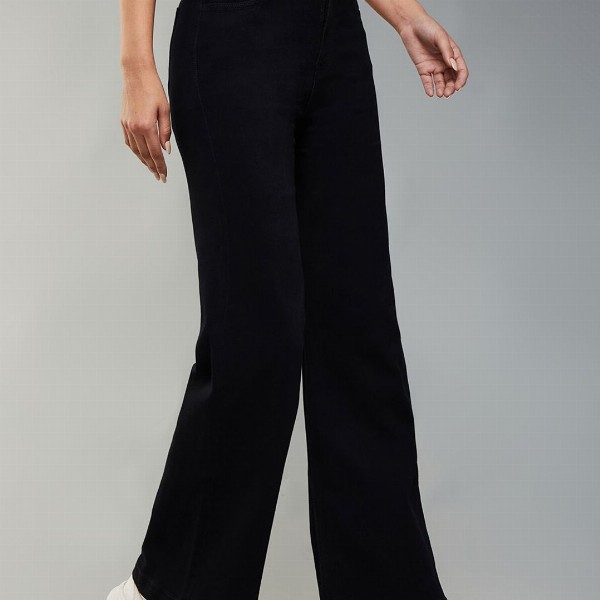 DOLCE CRUDO Wide Leg High Rise Clean Look Regular-Length Stretchable Denim Jeans
