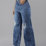 Roadster Women Blue Wide Leg Heavy Fade Stretchable Casual Jeans