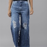 Roadster Women Blue Wide Leg Heavy Fade Stretchable Casual Jeans