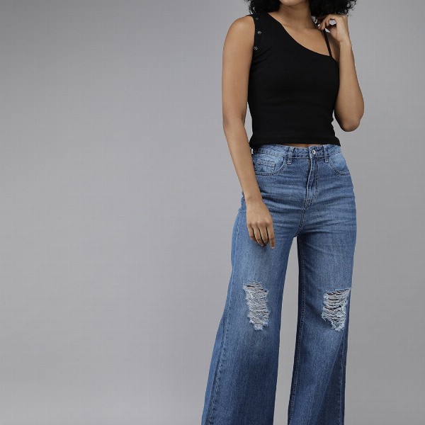 Roadster Women Blue Wide Leg Heavy Fade Stretchable Casual Jeans