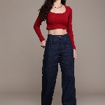 The Roadster Life Co. Women Wide Leg High-Rise Stretchable Jeans