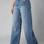 DOLCE CRUDO Women Wide Leg High-Rise Light Fade Stretchable Jeans