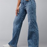 DOLCE CRUDO Women Wide Leg High-Rise Light Fade Stretchable Jeans