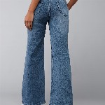 DOLCE CRUDO Women Wide Leg High-Rise Light Fade Stretchable Jeans