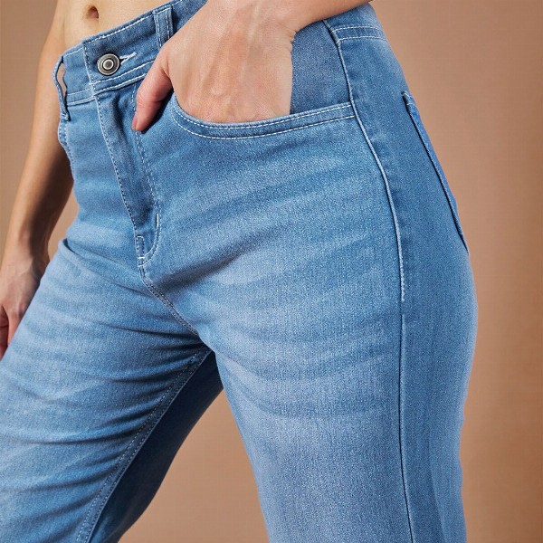 Dolce Crudo Women Light Weight Blue Wide Leg Light Fade Stretchable Jeans