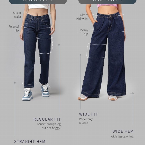 glitchez Women Retro Wide Leg Faded Jeans