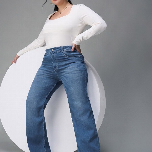 Miss Chase A+ Women Plus Size Wide Leg Light Fade Stretchable Jeans