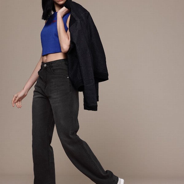 The Roadster Life Co. Women Straight Fit High-Rise Light Fade Stretchable Jeans