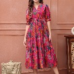 Claura Women Floral Printed Fit & Flare Midi Dress
