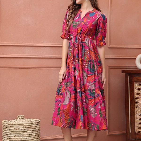 Claura Women Floral Printed Fit & Flare Midi Dress