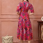 Claura Women Floral Printed Fit & Flare Midi Dress