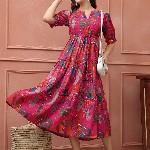 Claura Women Floral Printed Fit & Flare Midi Dress