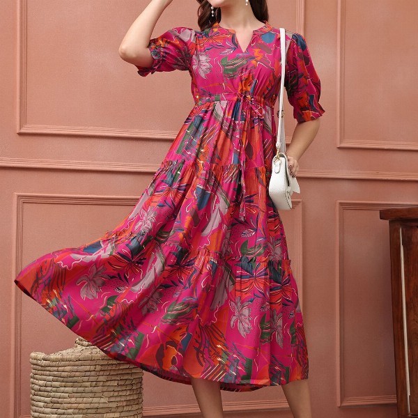 Claura Women Floral Printed Fit & Flare Midi Dress
