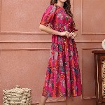 Claura Women Floral Printed Fit & Flare Midi Dress
