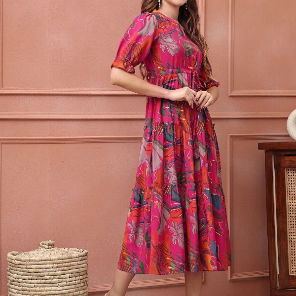 Claura Women Floral Printed Fit & Flare Midi Dress