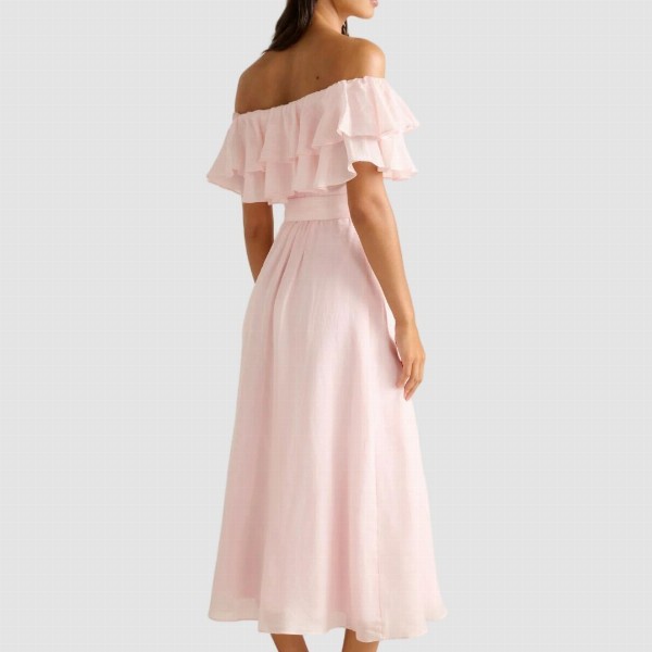 Forever New Women Off-Shoulder Flutter Sleeve Fit and Flare Midi Dress