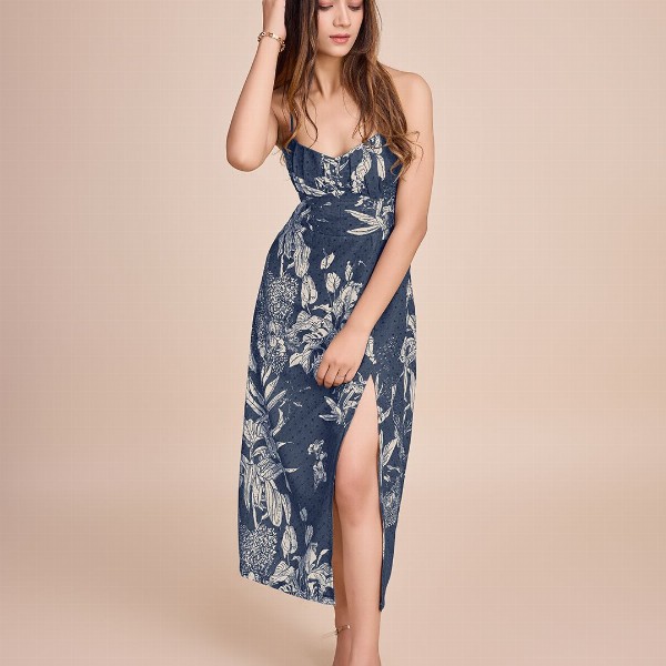 HOUSE OF MIRA Women Floral Printed Cotton Empire Midi Dress