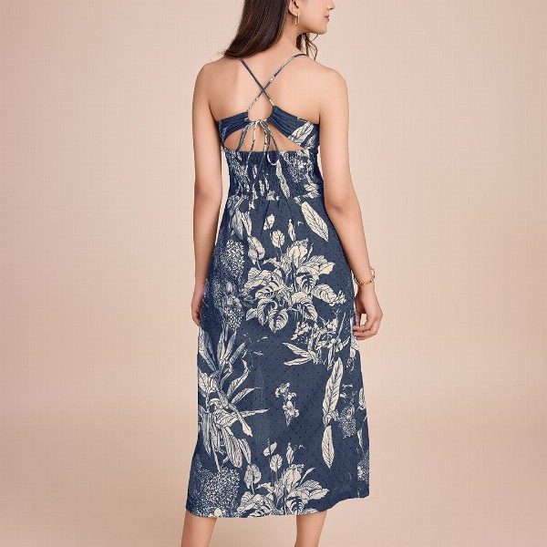 HOUSE OF MIRA Women Floral Printed Cotton Empire Midi Dress