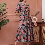 Claura Women Floral Printed Puff Sleeve Fit & Flare Midi Dress