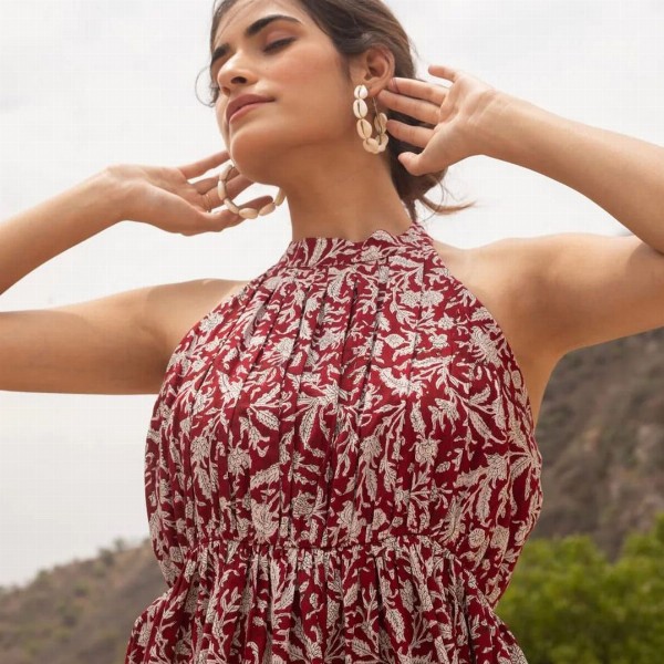 Anasi Clothing Floral Cotton Halter Neck Empire Mini Dress