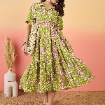 Sangria Floral Printed Pure Cotton Tiered Maxi Dress