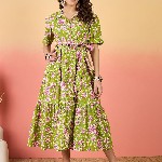 Sangria Floral Printed Pure Cotton Tiered Maxi Dress