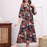 Claura Women Abstract Printed Mandarin Collar A-Line Dress