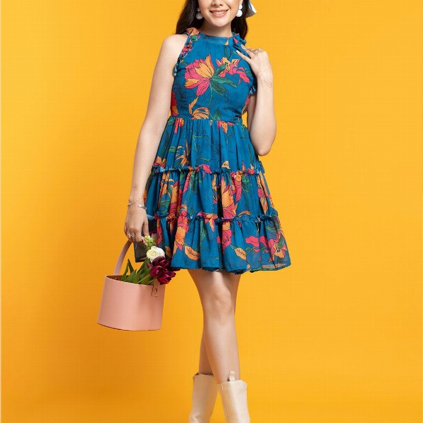 OCTICS Floral Printed Fit & Flare Dress