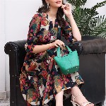 Claura Women Abstract Printed Mandarin Collar A-Line Dress