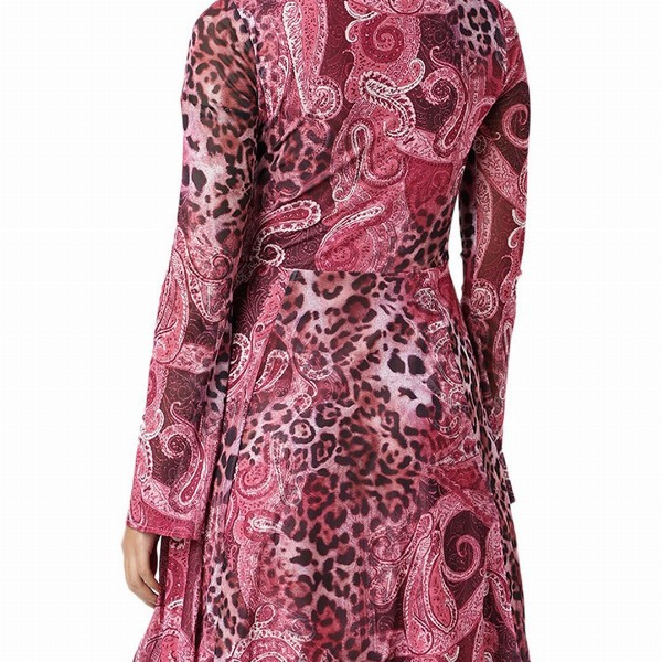 GUESS V Neck Ethnic Motifs Print Bell Sleeve Fit & Flare Dress
