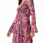 GUESS V Neck Ethnic Motifs Print Bell Sleeve Fit & Flare Dress