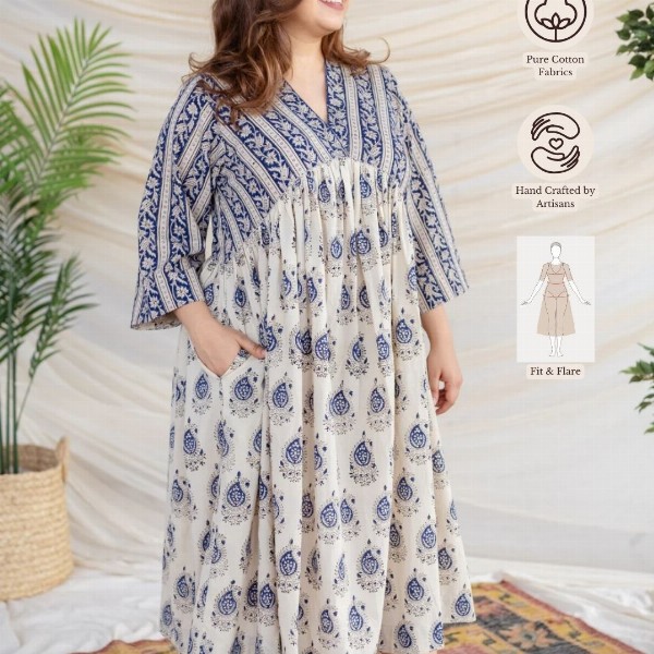 THE INDIAN ETHNIC CO Women Floral Print A-Line Midi Dress