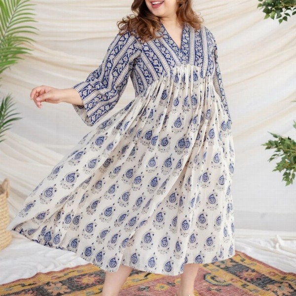 THE INDIAN ETHNIC CO Women Floral Print A-Line Midi Dress