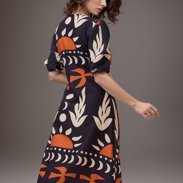 DressBerry Women Print Crepe A-Line Midi Dress