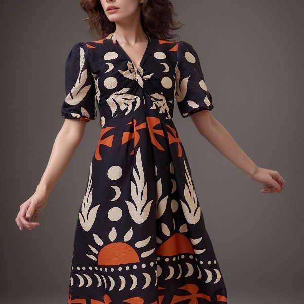 DressBerry Women Print Crepe A-Line Midi Dress