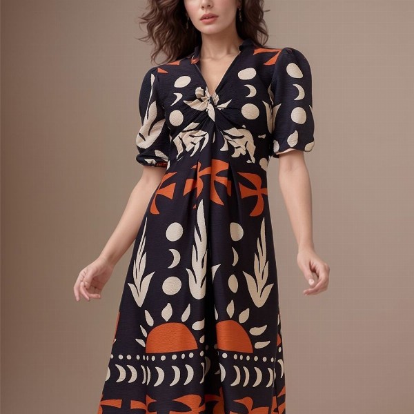 DressBerry Women Print Crepe A-Line Midi Dress