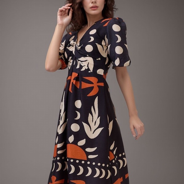 DressBerry Women Print Crepe A-Line Midi Dress