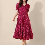 FLOWERVELLY Ethnic Motifs V-neck Fit and Flare Dress