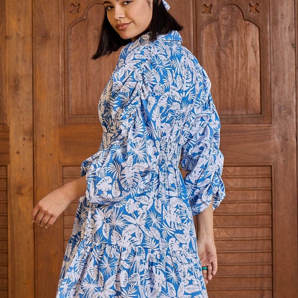 Pink Paprika by SASSAFRAS Floral Print Puff Sleeve Shirt Dress